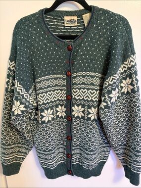 Vintage Northern Reflections wool Fair Isle Nordic cardigan size medium